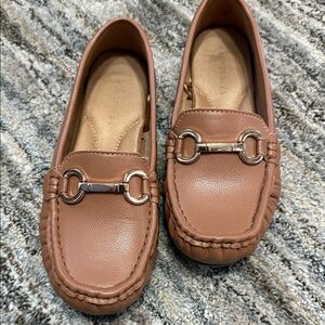 Aerosoles Brown Leather Loafers with Gold Buckle